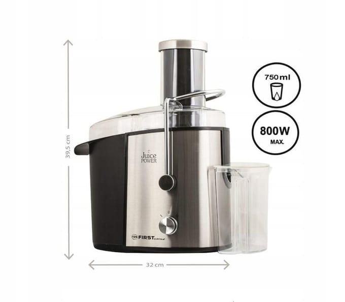 TZS First Austria Sapcentrifuge - Slowjuicer - Juicer 750ml - 2 standen - RVS - 800W - Met Pulpcontainer