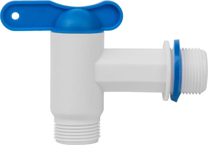 Bradas PP-kraan met 19 mm (3/4") buitendraad ingang, 19 mm (3/4") buitendraad uitgang - wit