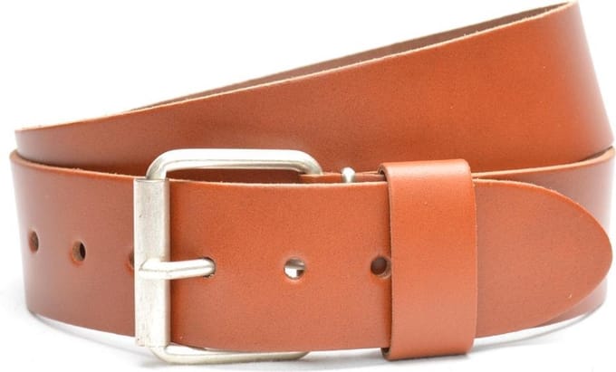 Moderiemen 5cm brede lederen jeans riem - 100% leder - cognac - Maat 85 - totale lengte 100 cm