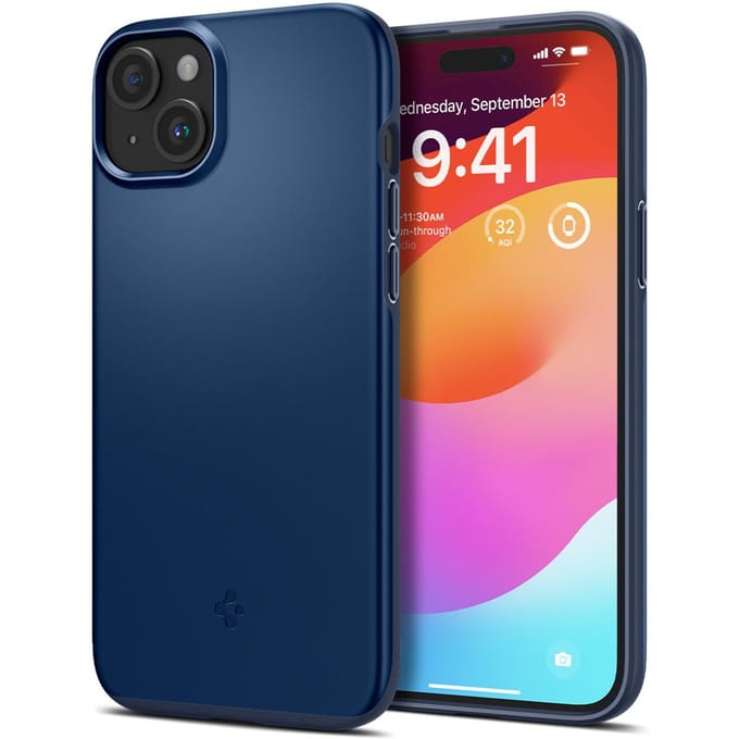 Spigen Thin Fit Hoesje Geschikt voor Apple iPhone 15 Plus - Back Cover Blauw