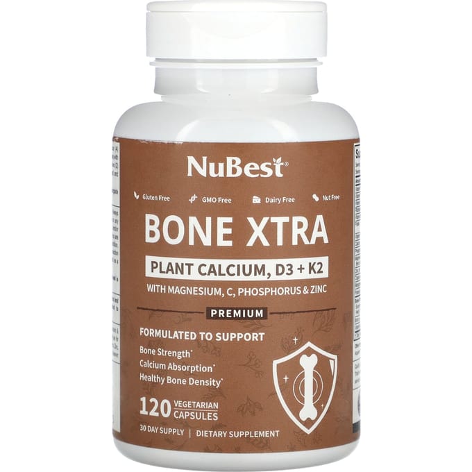 NuBest, Bone Xtra, plantaardig calcium, D3 + K2, 120 vegetarische capsules