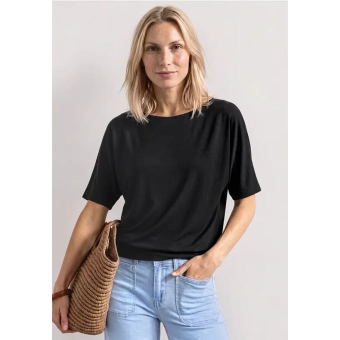 Basic Shirt met boothals en elastische zoom