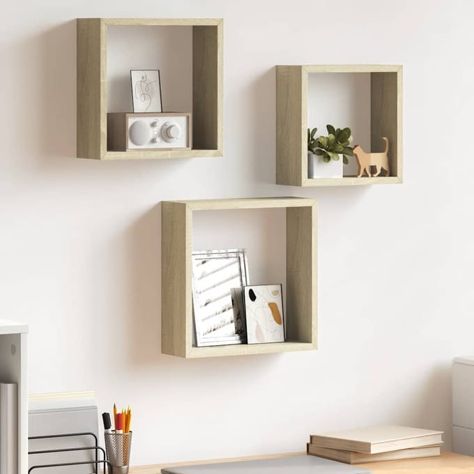 vidaXL - Wandschappen - kubus - 3 - st - sonoma - eikenkleurig