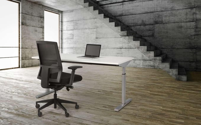 Hoogte verstelbaar T-poot bureau Quick breed 180CM diep 80CM bladkleur Antraciet eiken framekleur Wit (RAL9010)