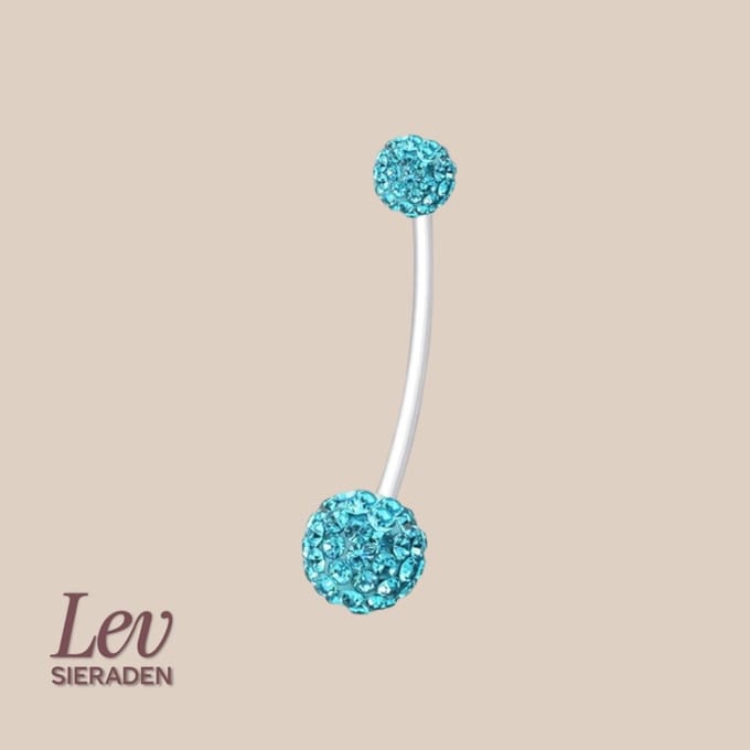 Lev Sieraden - 1.6x38mm Zwangerschapspiercing - Crystal ball blue - UV acryl piercing - PTFE/Bioplast/Bioflex