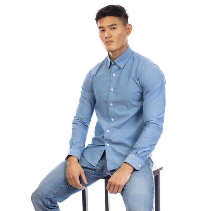 Peter Werth Herenoverhemd met kraag, slank model en lange mouwen (Indigo)