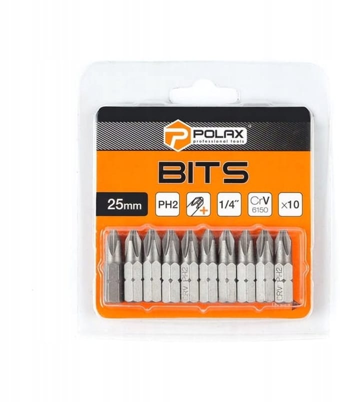Polax Bitset 25mm PH2 1/4" CRV Staal 10 st