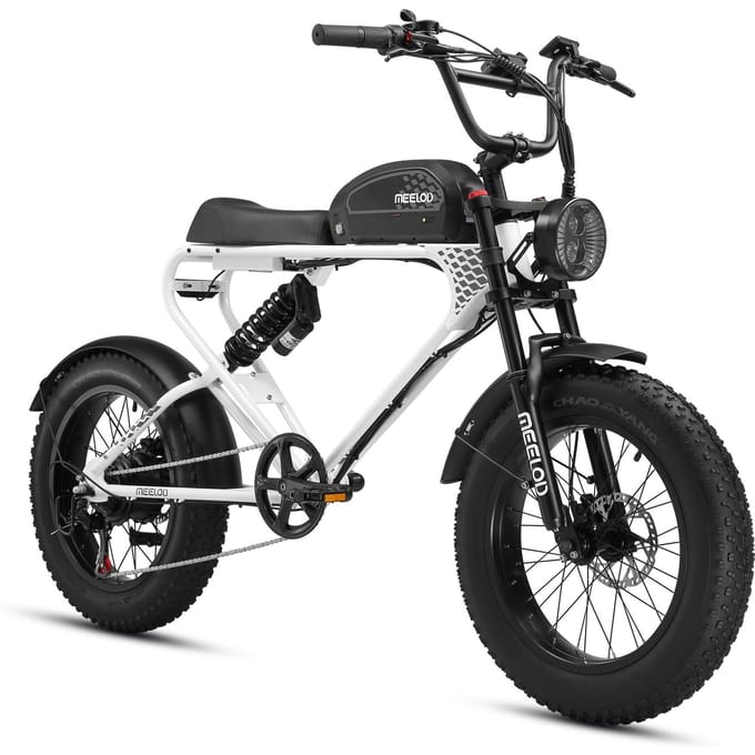 MEELOD DK300 PLUS 20  Retro Bromfietsstijl Elektrische Fiets 48V 20Ah Batterij wit
