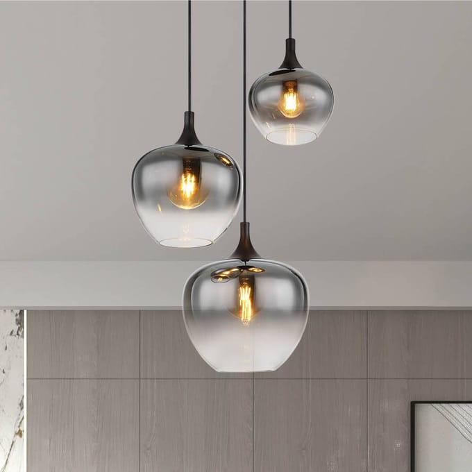 Globo Maxy hanglamp, Ø 48 cm, rookgrijs, glas, 3-lamps.