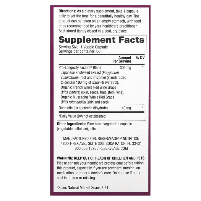 Resveratrol, 100 mg, 60 vegetarische capsules