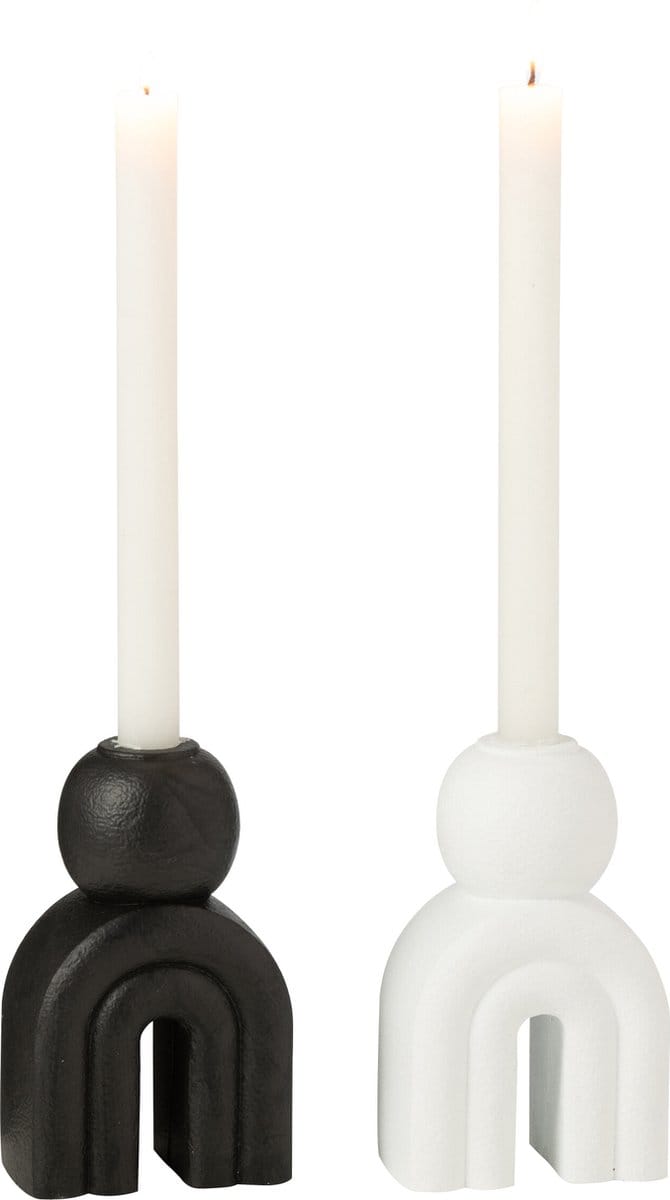 J-Line kandelaar Modern - cement - zwart/wit - 2 stuks