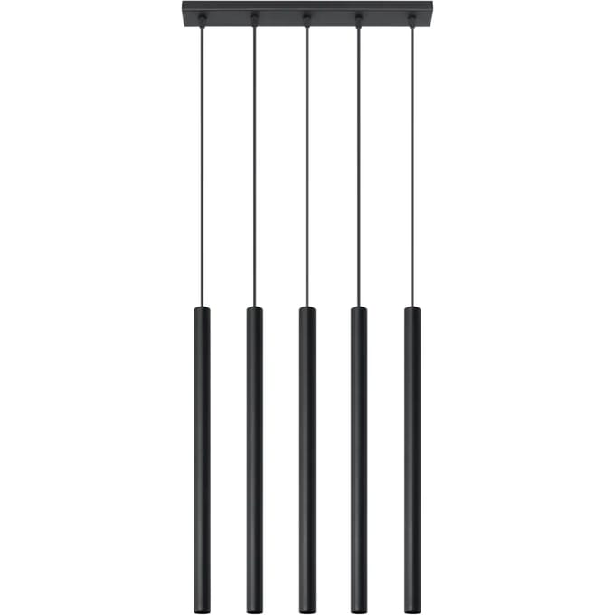 Hanglamp PASTELO 5 met 5 buiskappen in lijn - Sollux Lighting - IP20 - Zwart staal behuizing - 45 x 5 x 90 cm - 5 x G9 LED, exclusief lichtbron - 5 x 8 W - Moderne hanglamp voor slaapkamer, woonkamer en gang