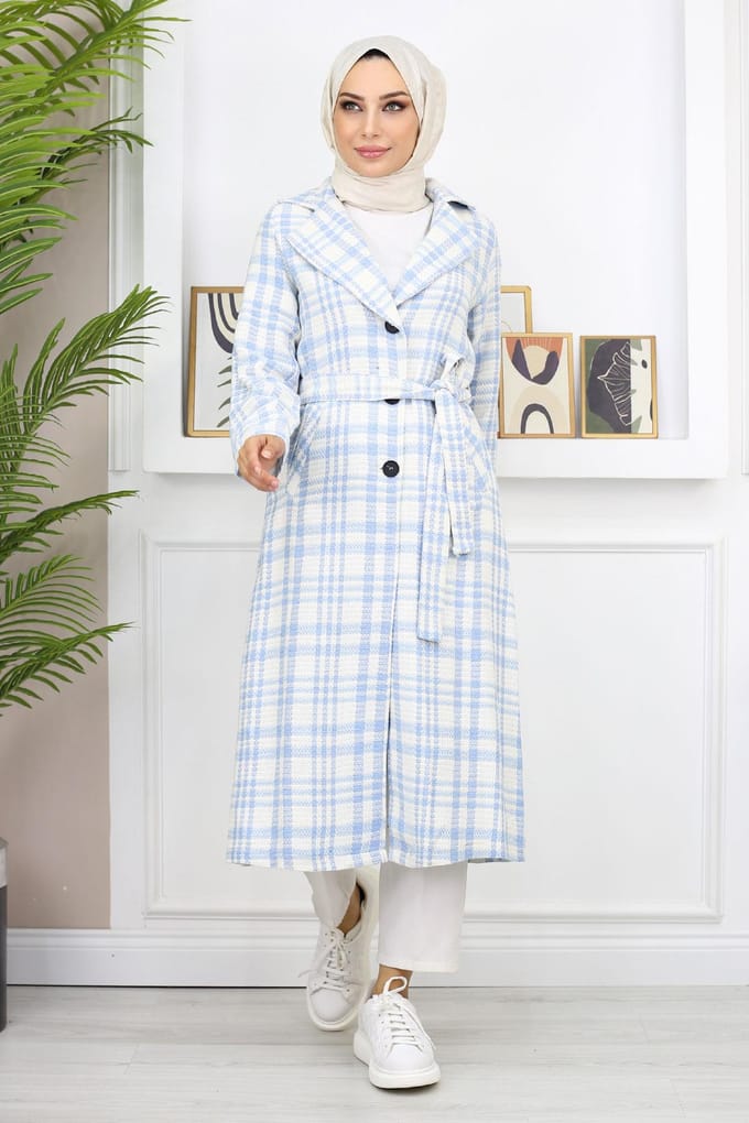 Geruit Chanel Kasjmier Jas Blauw