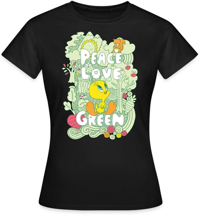 Looney Tunes Tweety Peace Love Green Design T-Shirt Dames