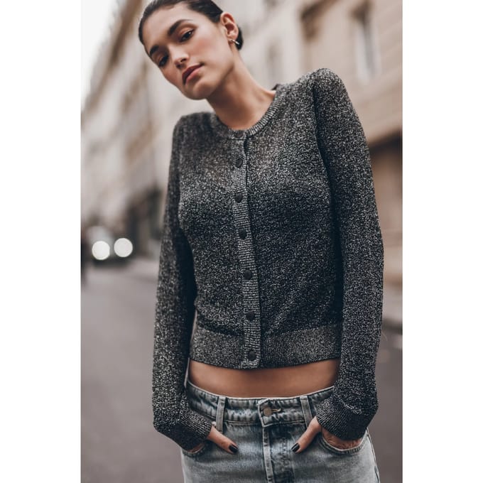 Mikuta The Dark Silver Sparkly Thin Knitted Cardigan Größe: L | Cardigans Outlet | Damen | Grau