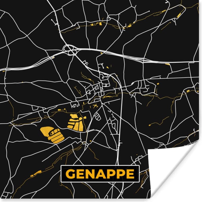 Poster Genappe - Kaart - Plattegrond - Goud - Stadskaart - 75x75 cm