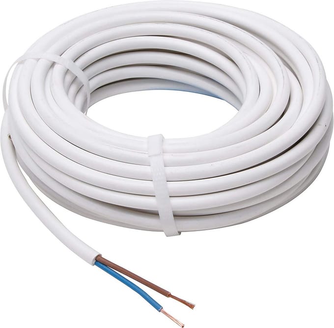 20 Meter Tweemotorig Stroomkabel H03VV-F 2x0,75mm Wit