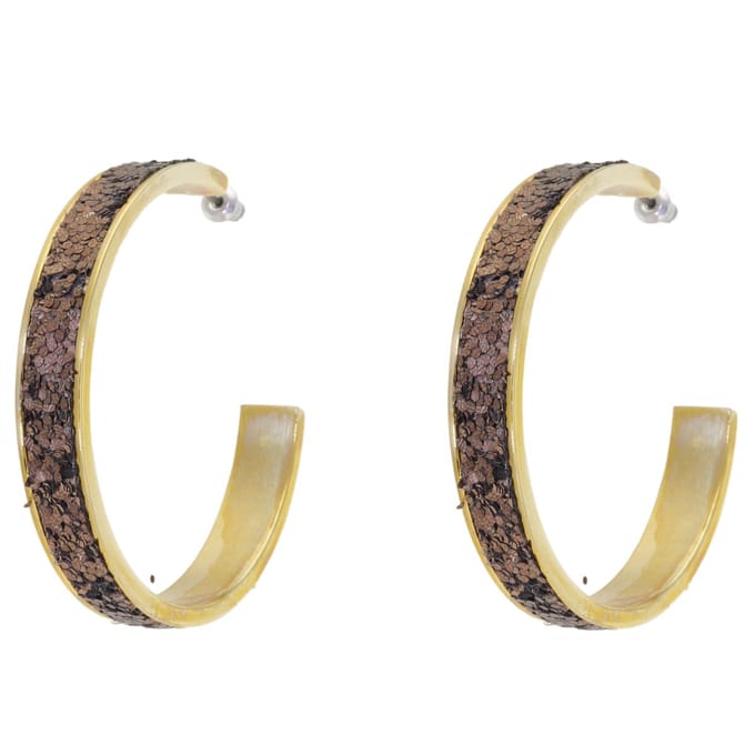 Behave - Oorringen glitter bruin - Goudkleur - 5 cm