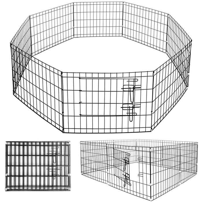 Springos Puppyren - Opvouwbaar - 8 Panelen - 160 x 60 CM - Zwart - Ø160 CM