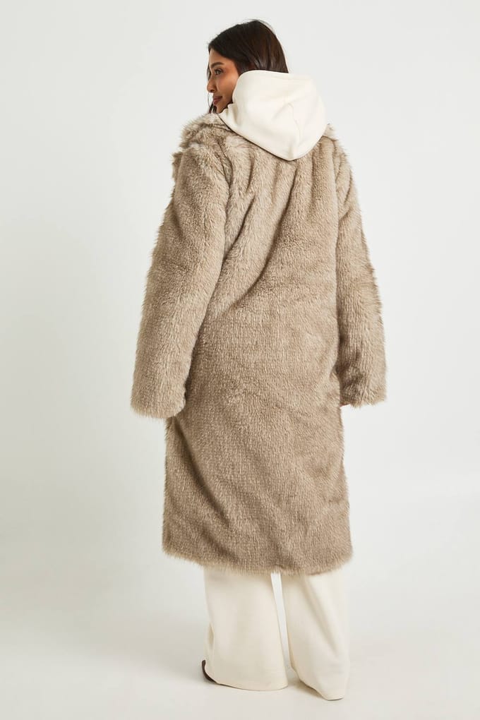 boohoo Dames Vintage Look Nepbont Maxi Jas | Natural | Maat: 14