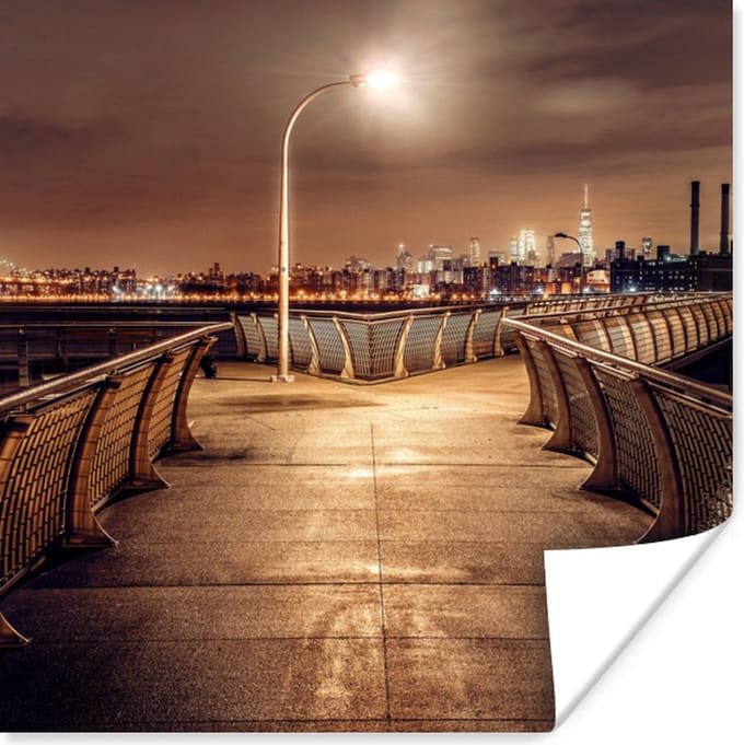 Poster Stad - Lantaarnpaal - Nacht - 75x75 cm