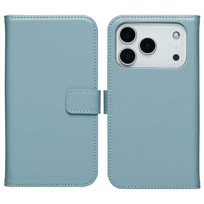 Selencia Hoesje - Geschikt voor Apple iPhone 17 Pro Max - Echt Lederen Bookcase - Air Blue
