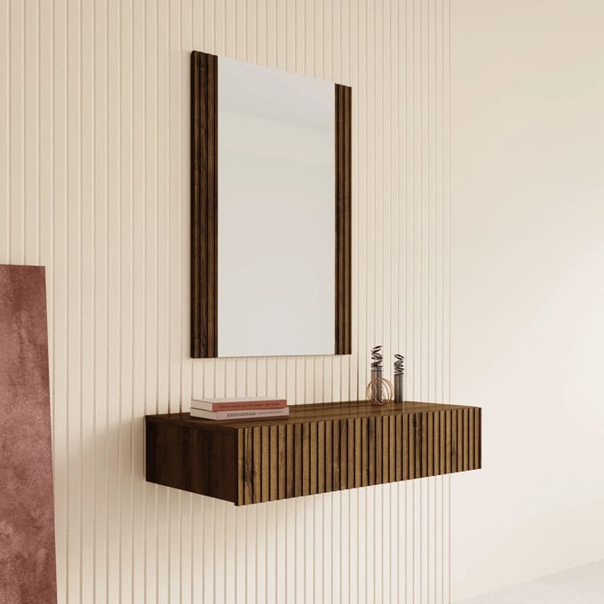 Meubella - Kaptafel Tartagal - Donkerbruin eiken - 80 cm - Met spiegel