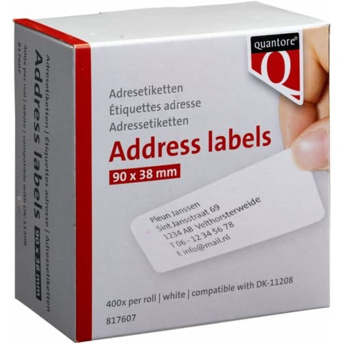 Labeletiket Quantore DK-11208 38x90mm adres wit 400 stuks
