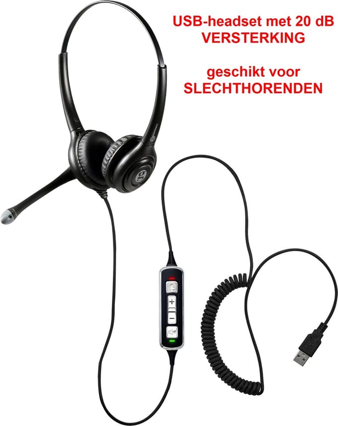 Geemarc CLA3-A Duo Headset - 20 dB VERSTERKING - geschikt voor SLECHTHORENDEN - USB aansluiting