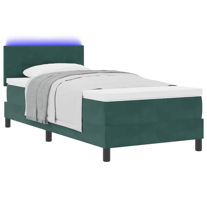 vidaXL - LED - Box - Spring - Bed - Donkergroen - 90 - x - 190 - cm - Fluweel