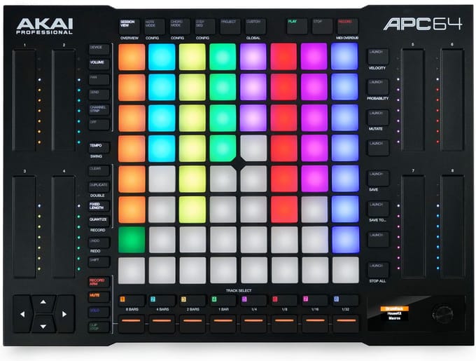 Akai Professional APC64 Ableton MIDI Controller met 8 Touch Strips, Step Sequencer, 64 RGB Snelheidsgevoelige Pads, CV Gates, MIDI In en Out, USB-C