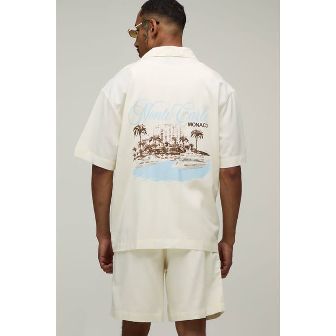 Monte Carlo Oversized Shirt & Short Set Met Rugprint | Ecru | Size Medium