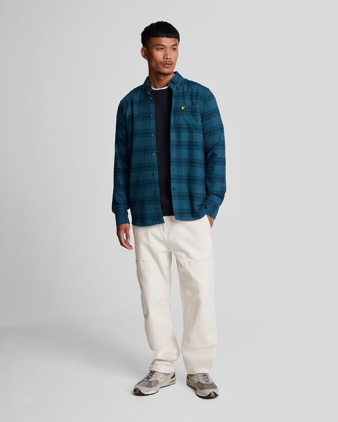 Mannen Tonale Ruit Flannel Overhemd in Marineblauw