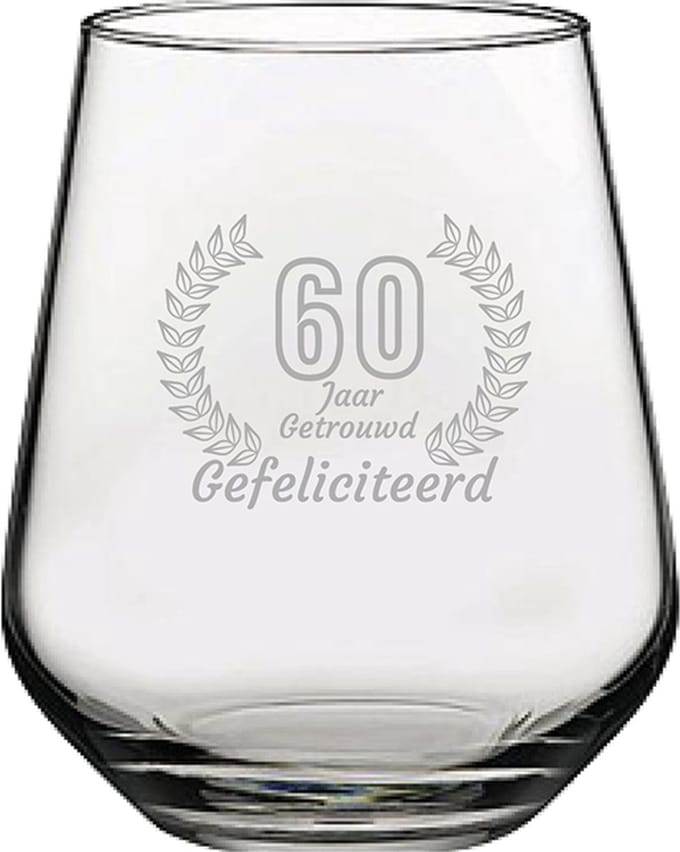 Gegraveerde Drinkglas 42,5cl Gefeliciteerd 60 jaar getrouwd