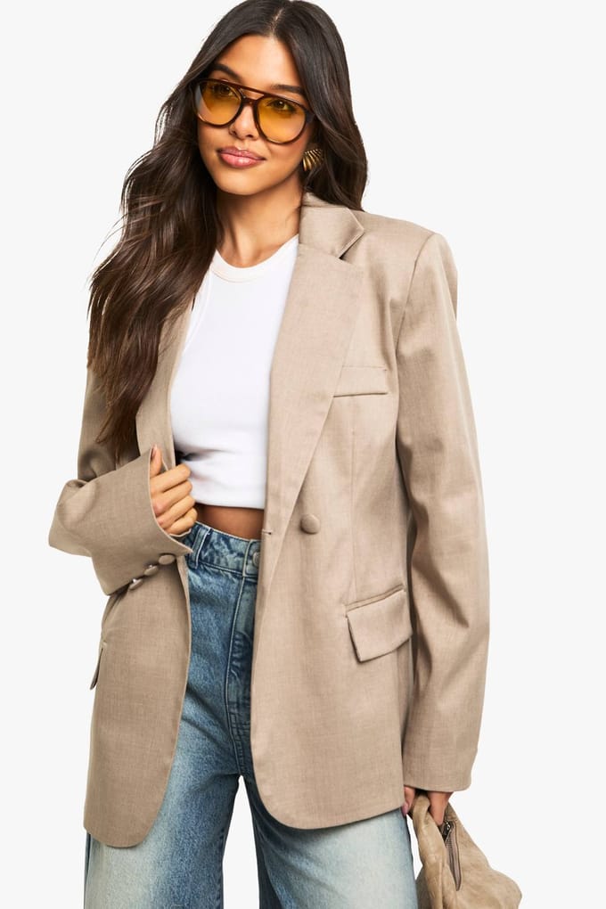 boohoo Dames Tailored Cinched Waist Wrap Blazer | Paddestoel | Maat: 44