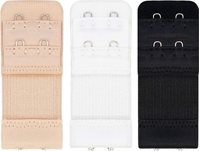 KELERINO - Bh Verlengstuk 2 Haaks Elastisch - 3Pack - Zwart, Wit en Beige