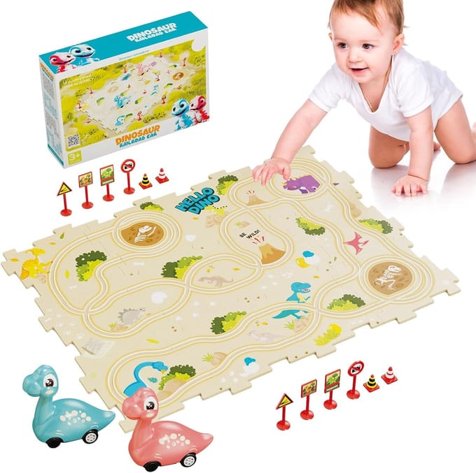 Puzzel Racebaan Auto Set - Dinosaurus Speelbaan - Creatief Spelen - Gladde Veilig Randen