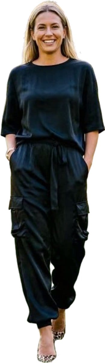 Dames Pak Zwart - Mode - Satijn Look - Kledingset - Trui en Broek