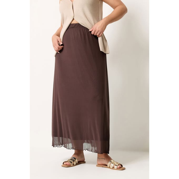 Yours Chocoladebruine Rok Van Netstof Size 42