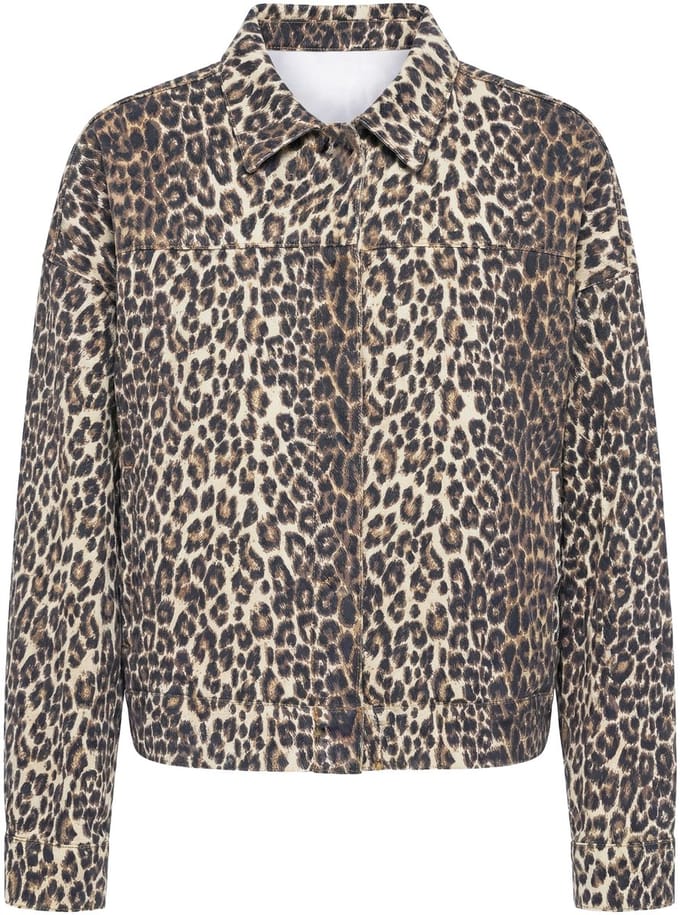 Studio Untold - Dames - Luipaard-blouson oversized overhemdkraag - Lichtchampagne - Maat 54+