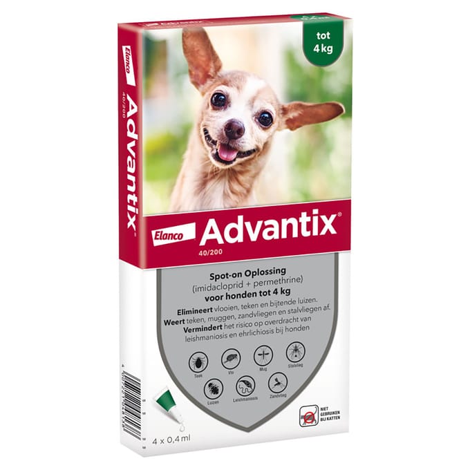 AdvantixÂ 40/200 Spot-on Solution voor honden 4 Pipetten x 0,4ml - NL