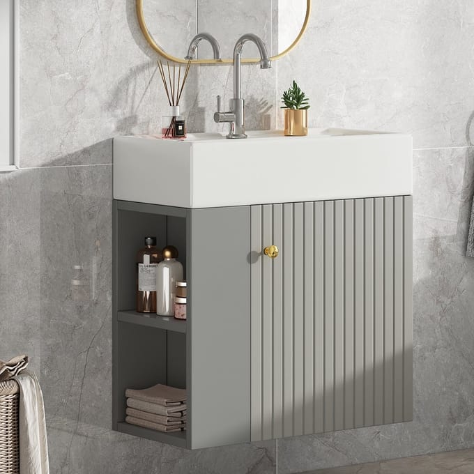 Sweiko Badmeubel - met Wastafel - Hangend - met Planchet - Geen spiegels - Grijs
