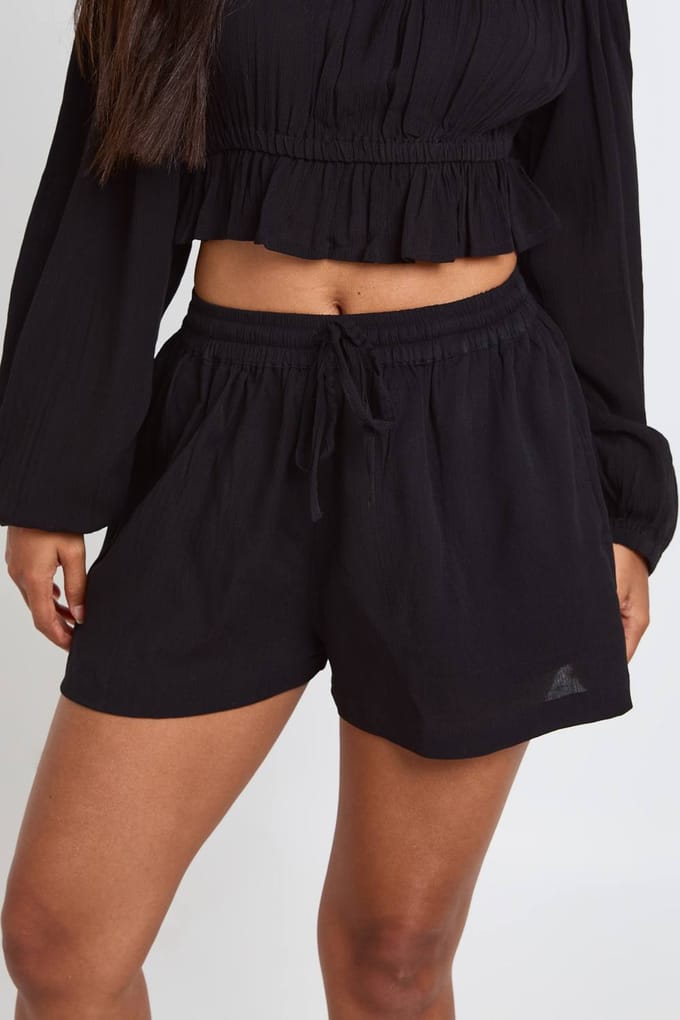boohoo Dames Getextureerde Strandshort | Zwart | Maat: 34
