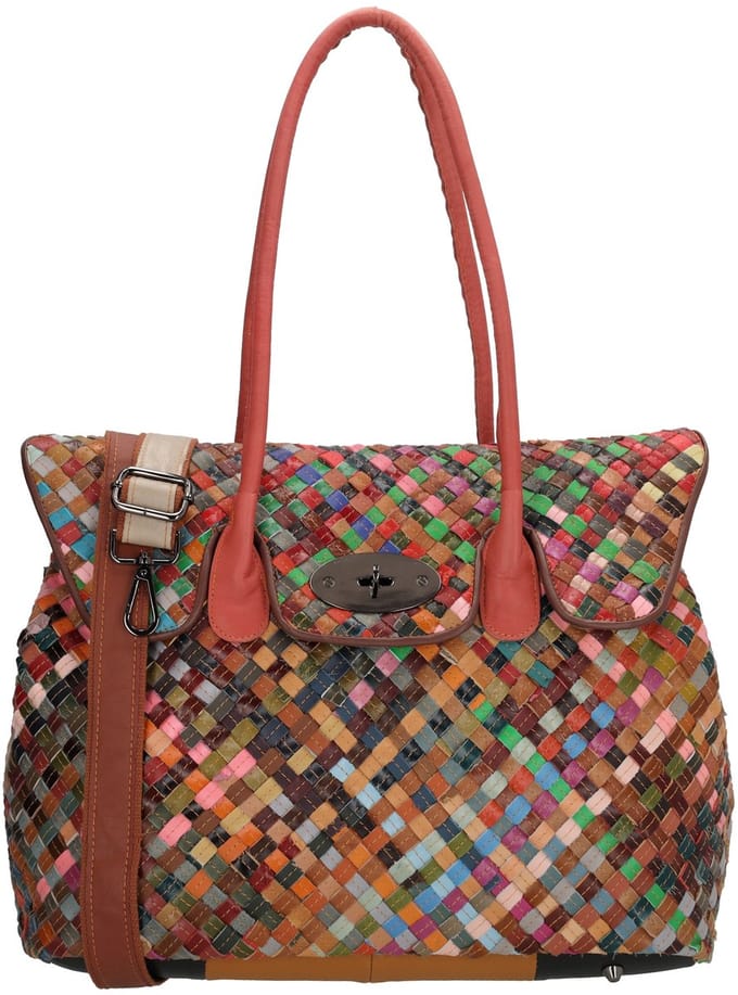 No label Multi leer Shopper - Schoudertas - Recycled - Dames - Leer - Leren Dames Tas - Multi