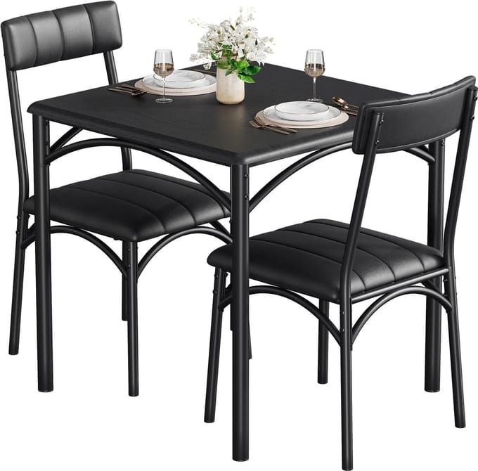 Bartafel Set 3-delig – Eettafel met 2 Barkrukken – Keuken & Eetkamer – 74x74x76 cm – Zwart