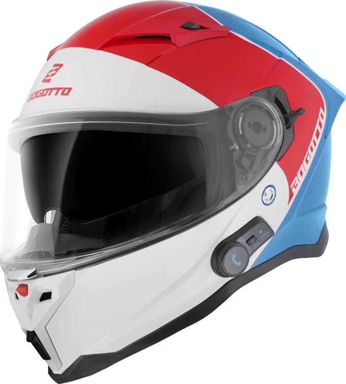 Bogotto H153 BT SPN Wit Rood Blauw Bluetooth Helm - Helm
