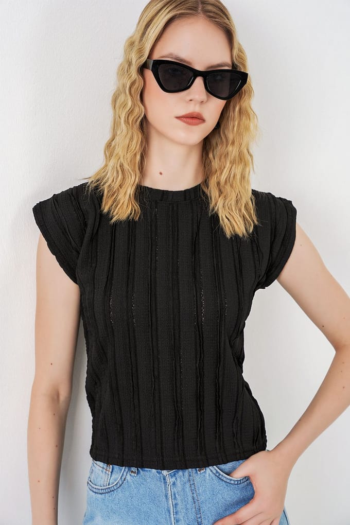 Gestructureerde Geribde Pull-On Blouse
