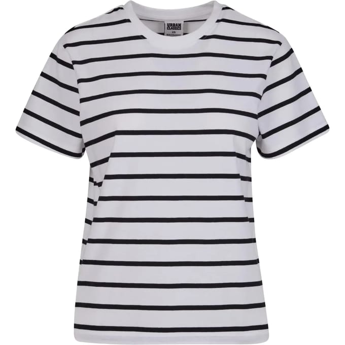 Urban Classics - Striped Boxy Dames T-shirt - 4XL - Zwart/Wit