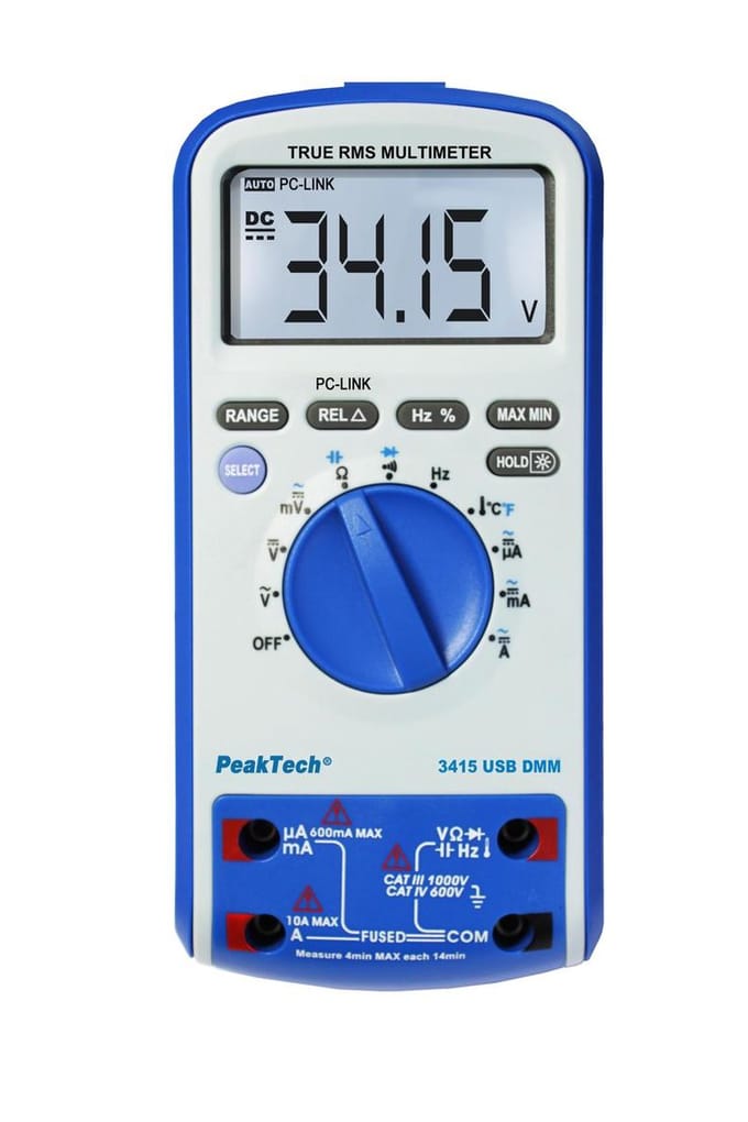 Peaktech 3415 - trms multimeter - 1000V AC/DC - 10A AC/DC - met USB - CAT IV 600V
