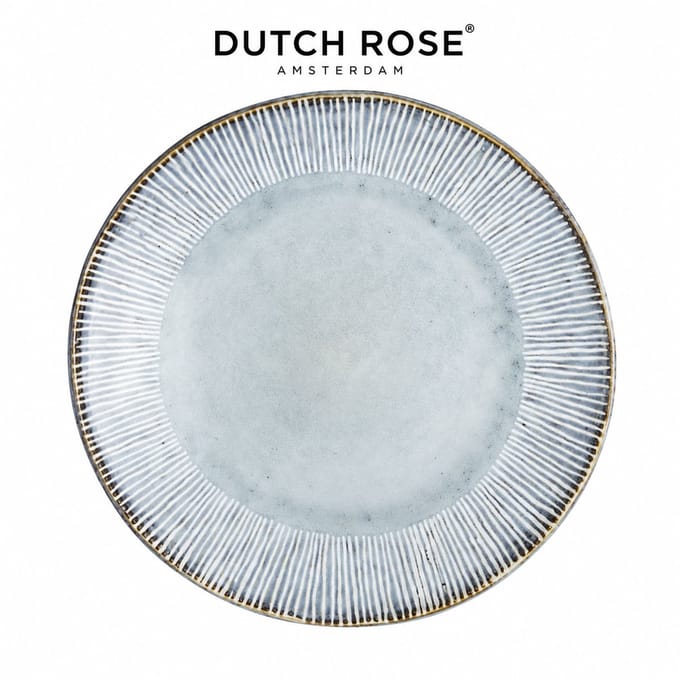 Dutch Rose Organic Bord Plat 21,5 cm Blauw - Stoneware Handgemaakt